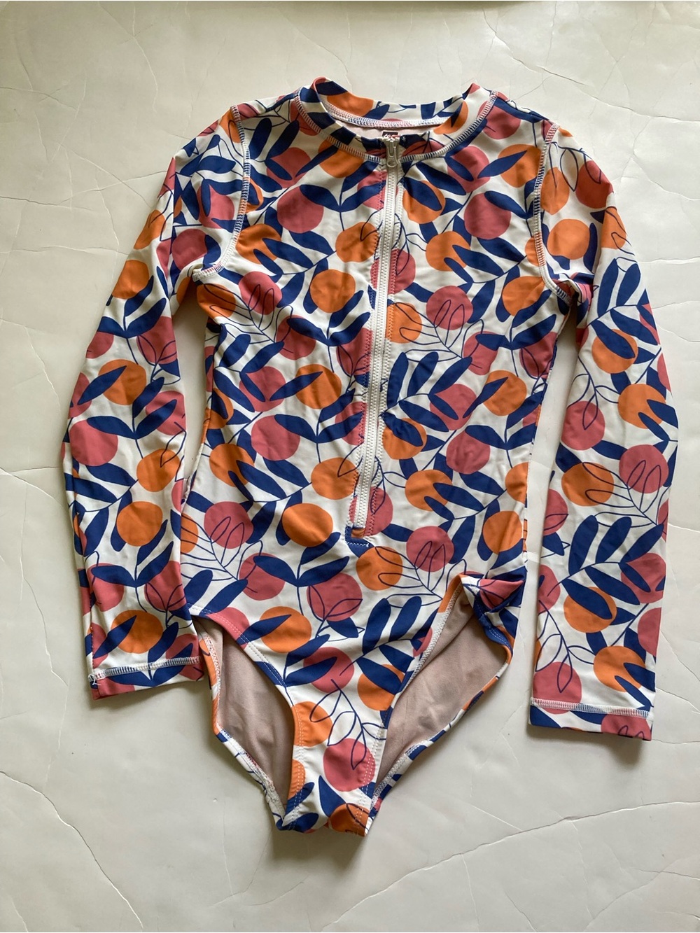 Tea collection girls size 12 one piece long sleeve rash guard swim suit oranges